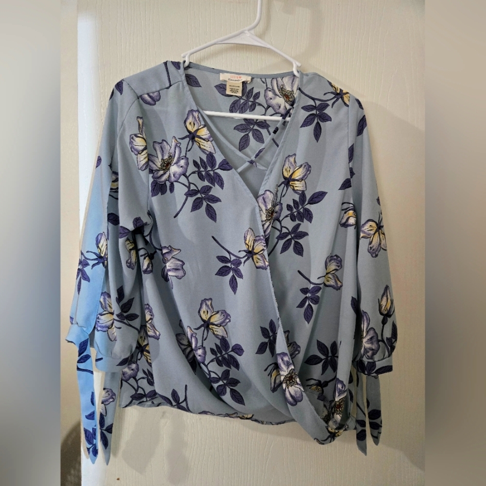 Large Urban Romantics Floral Wrap Blouse - Blue